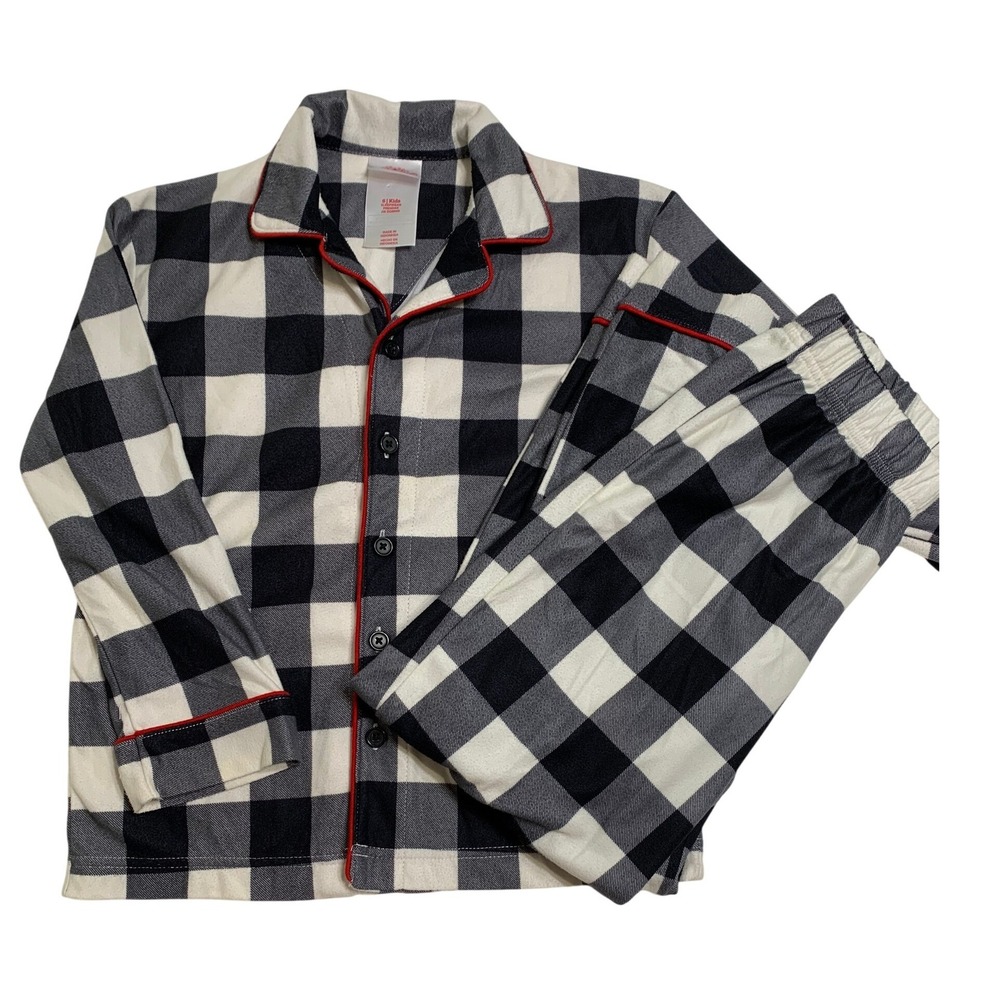Wonderkids‎ Boys Girls Buffalo Plaid Pajama Set Size 6 Sleepwear Red Trim